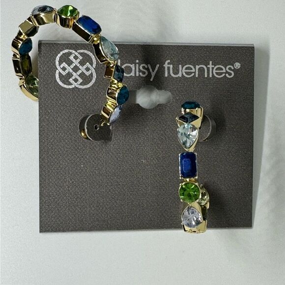 Daisy Fuentes Gold Tone Open Hoop Inside Outside Crystal Earrings 1.5 inch - Picture 4 of 8